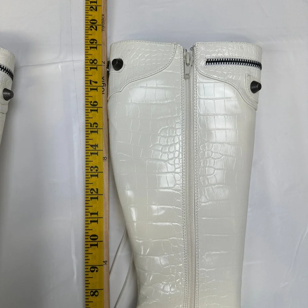 Fashion Nova Knee High Boots Croc Embossed White Stiletto Size 6 - Picture 6 of 13